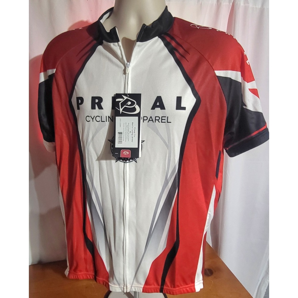 NWT Mens Primal Cru Cycling Jersey XL Full Zip 3 Rear Pocket Red White Bike ~Zip
